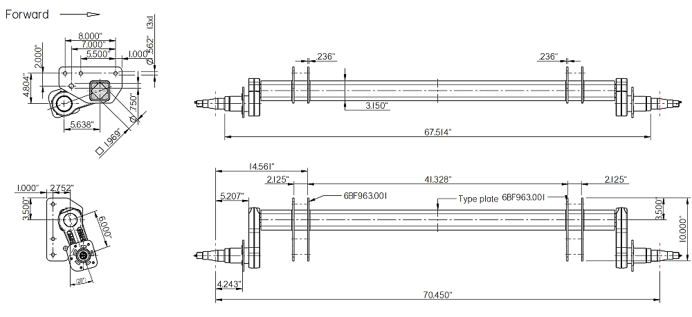 Rubber torsion axle 6000 lbs